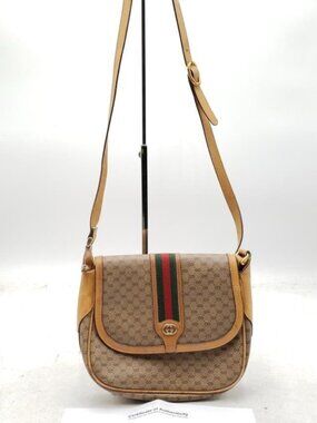 GUCCI Vintage Sherry Line GG Web PVC Canvas Leather Browns Crossbody